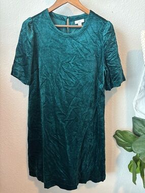 J. Jill Teal Velvet Short-Sleeve Mini Dress